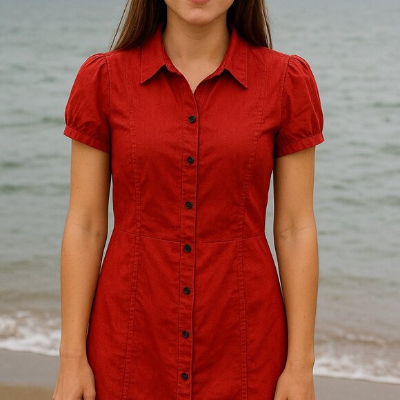 F.A.N.G. Blouse size XL Long Red Cotton Spandex - Picture 1 of 5